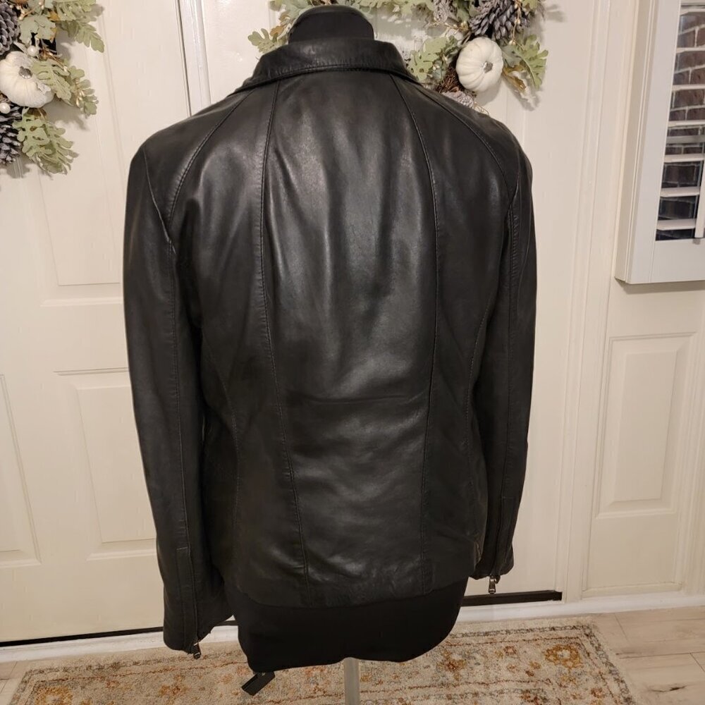 Andrew Marc Black Leather Moto Biker Jacket Women’s L | Classic Streetwear - Picture 7 of 12